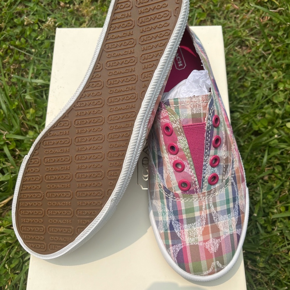 Coach Pink and Green Slip-On Sneakers with Elastic Panels - Picture 4 of 6
